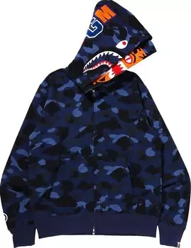 Худи BAPE Color Camo Tiger Shark Wide Full Zip Double Hoodie 'Navy', синий