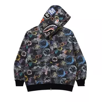 Худи BAPE Floral Camo Shark Relaxed Fit Full Zip Hoodie, черный