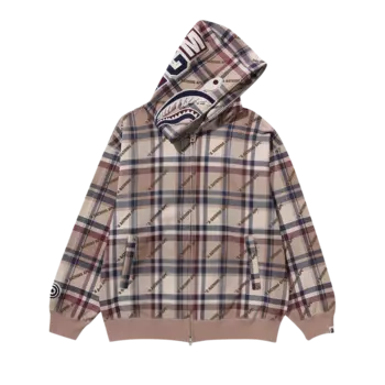 Худи BAPE Logo Check Pattern Shark Full Zip 'Beige', загар