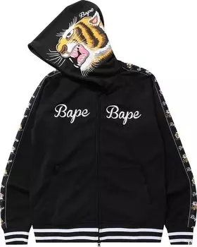 Худи BAPE Tiger Jersey Full Zip Hoodie 'Black', черный