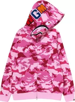 Худи BAPE Woodland Camo Shark Full Zip Hoodie Pink, розовый