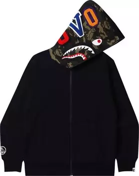 Худи BAPE x OVO Woodland Camo Shark Reversible Full Zip Hoodie 'Black', черный