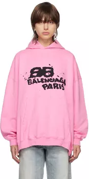 Худи BB Icon розового цвета \Hand Drawn\"" Balenciaga