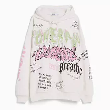 Худи Bershka Printed, белый