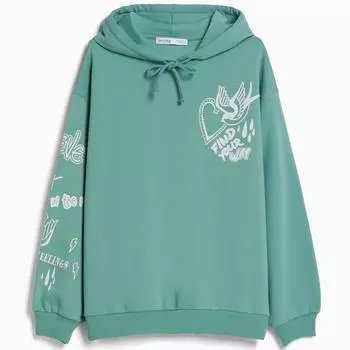 Худи Bershka Printed, зеленый