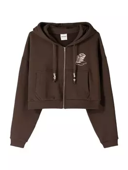 Худи Bershka Zip-Up Hoodie, цвет Chocolate