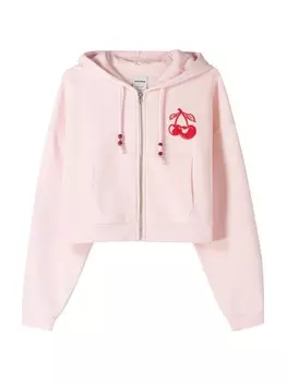 Худи Bershka Zip-Up Hoodie, розовый