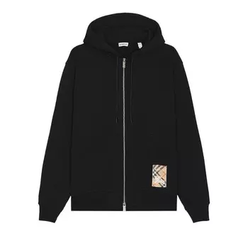 Худи Burberry Check Label Zip Hoodie Black, черный