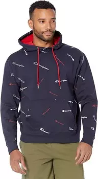 Худи Champion Powerblend All Over Print Hoodie, цвет Tossed Script Navy