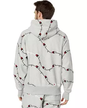 Худи Champion Reverse Weave All Over Print Pullover Hoodie, цвет Script Big Wave Oxford Grey