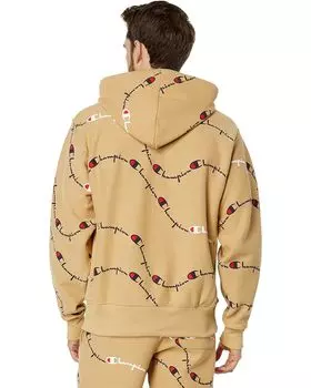 Худи Champion Reverse Weave All Over Print Pullover Hoodie, цвет Script Big Wave Sandrock