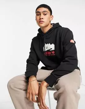 Худи черного цвета с центральным принтом adidas Originals Adventure