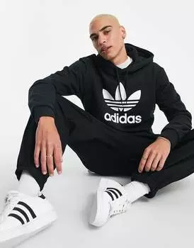 Худи черного цвета с логотипом-трилистником adidas Originals adicolor