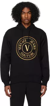 Худи черного цвета с V-образной эмблемой Versace Jeans Couture