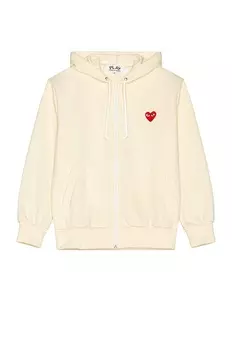 Худи Comme des Garons Zip Poly With Red Emblem, слоновая кость