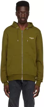 Худи цвета хаки из флока Balmain