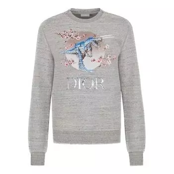 Худи DIOR Tyrannosaurus Rex Cherry Blossom Zipper Sweater Unisex Grey, серый