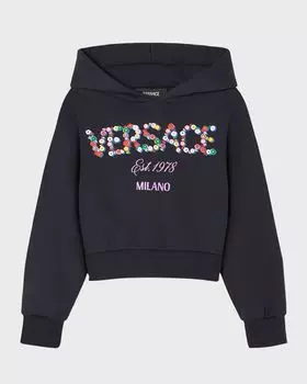 Худи для девочек с цветочным принтом и логотипом Versace, цвет Navy/Multicolor