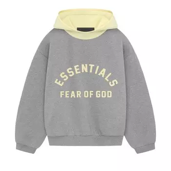 Худи Fear of God Essentials Kids Nylon Fleece Hoodie, цвет Dark Heather Oatmeal/Garden Yellow