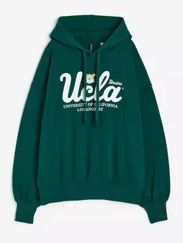Худи H&M UCLA Oversized Printed, темно-зеленый