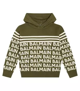Худи интарсия из смесовой шерсти с логотипом Balmain, разноцветный