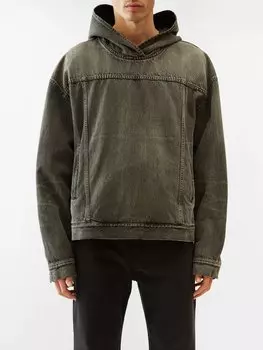 Худи из денима кислотной стирки Balenciaga, черный