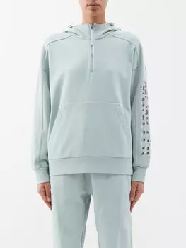 Худи из флиса с хлопковым принтом и логотипом Moncler, зеленый
