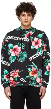 Худи из хлопка черного цвета с фантазийным принтом Moschino