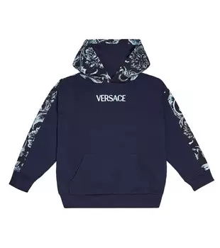 Худи из хлопкового джерси Barocco Stencil Versace, синий