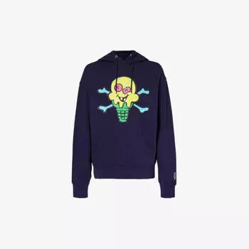 Худи из хлопкового джерси с графичным принтом Cones and Bones Icecream, темно-синий