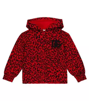 Худи из хлопкового джерси с леопардовым принтом Dolce&Gabbana, красный