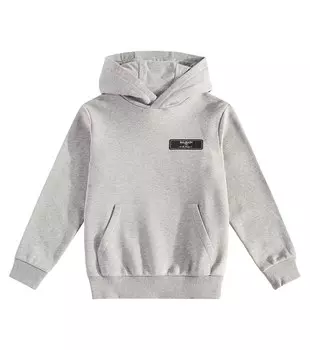 Худи из хлопкового джерси с логотипом Balmain, серый