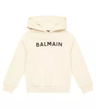 Худи из хлопкового джерси с логотипом Balmain, бежевый