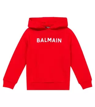 Худи из хлопкового джерси с логотипом Balmain, красный