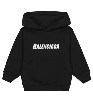 Худи из хлопкового джерси с логотипом Caps Balenciaga Kids, черный