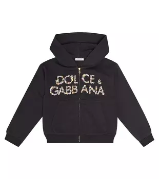 Худи из хлопкового джерси с логотипом Dolce&Gabbana, черный