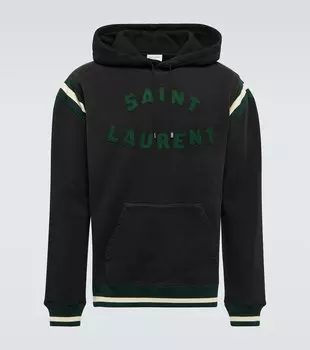 Худи из хлопкового джерси с логотипом Saint Laurent, черный