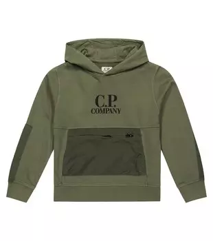 Худи из хлопкового флиса с логотипом C.P. COMPANY KIDS, зеленый