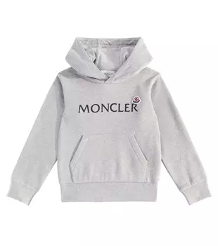 Худи из хлопкового флиса с логотипом Moncler Enfant, серый