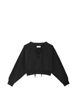 Худи из хлопкового флиса со шнуровкой и круглым вырезом Victoria's Secret, черный