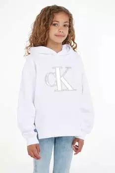 Худи из металлизированного атласа с монограммой Calvin Klein Jeans, белый