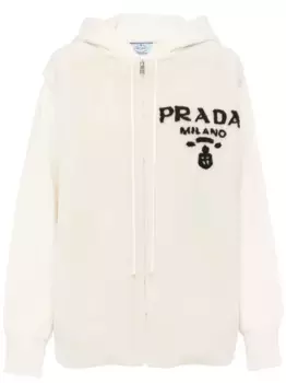 Худи из овчины с логотипом Prada, белый