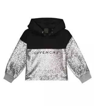 Худи из смесового хлопка с логотипом и пайетками Givenchy Kids, черный