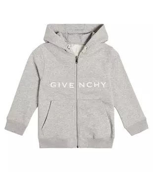 Худи из смесового хлопкового джерси с логотипом Givenchy Kids, серый