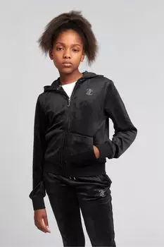 Худи кремового цвета украшенное стразами и застегивающееся на молнию Juicy Couture, черный