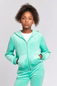 Худи кремового цвета украшенное стразами и застегивающееся на молнию Juicy Couture, синий