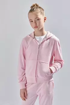 Худи кремового цвета украшенное стразами и застегивающееся на молнию Juicy Couture, розовый