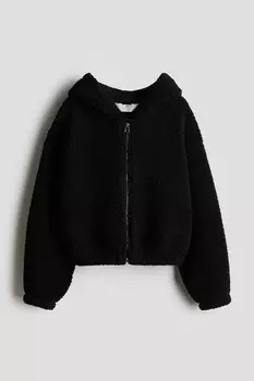 Худи куртка из флиса тедди H&M, черный