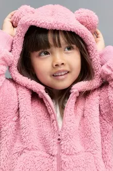 Худи куртка из флиса тедди H&M, розовый