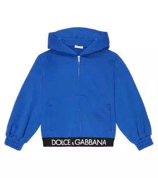 Худи на молнии из хлопкового джерси с логотипом Dolce&Gabbana, синий
